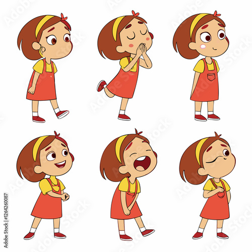 Adorable Girl Character Poses: Diverse Expressions and Actions