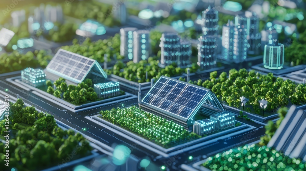 Urban Boulevard with Overhead Solar Energy Systems in Futuristic City Urban Boulevard with Overhead Solar Energy Systems in Futuristic City