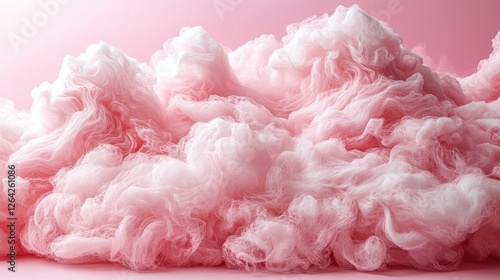 Soft pink fluffy clouds create a dreamy atmosphere against a pastel background, ideal for design