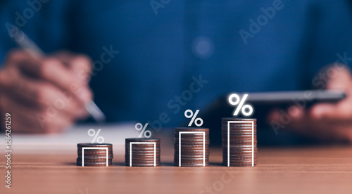 Obraz na płótnie bank raised interest rate, high investors invest money return investment. mutual funds strategy increase revenue dividends. business world, successful knowledge finance equity. income pension to grow w salonie
