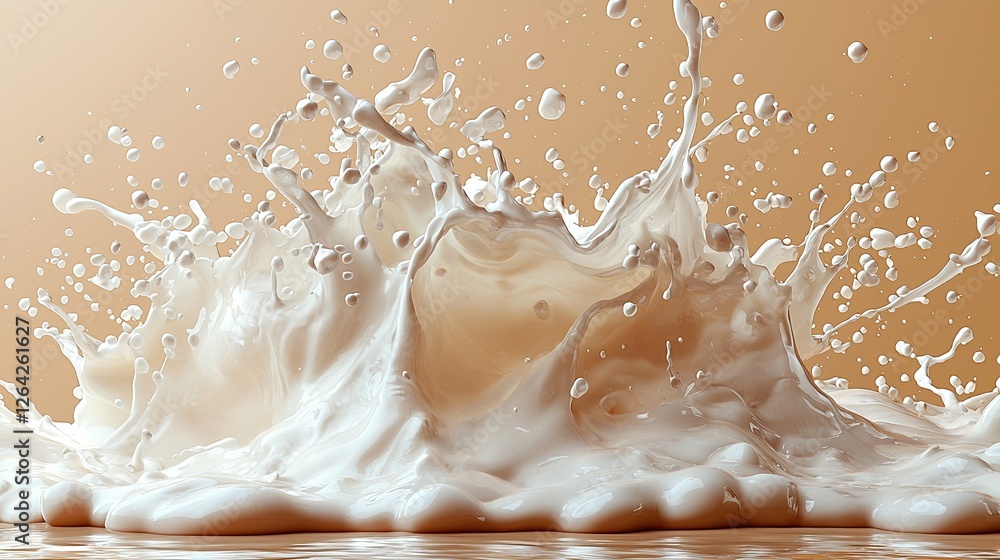 Dynamic splash of creamy liquid against a soft beige background, suggesting freshness and fluidity Dynamic splash of creamy liquid against a soft beige background, suggesting freshness and fluidity