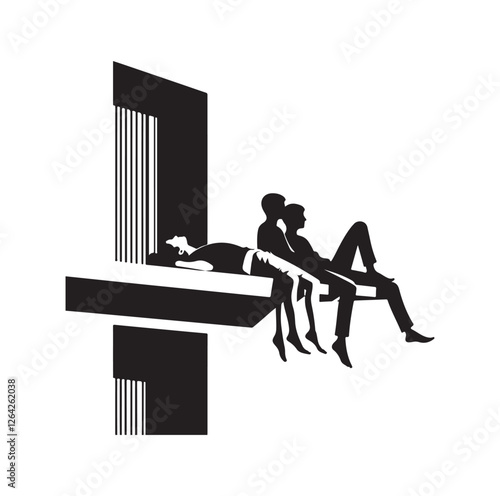 People lying on the ledge of a wall  silhouette vector illustration