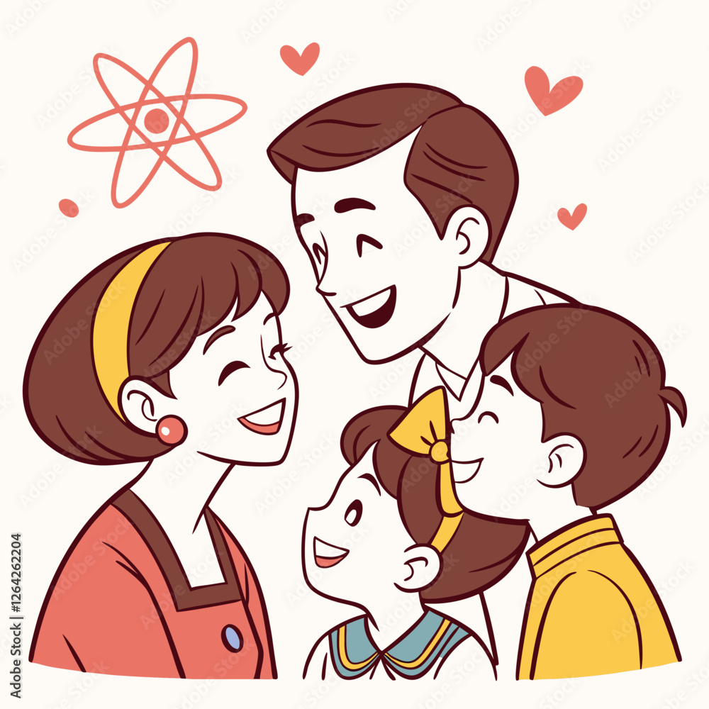 Happy Family Portrait Retro Style Illustration Happy Family Portrait Retro Style Illustration