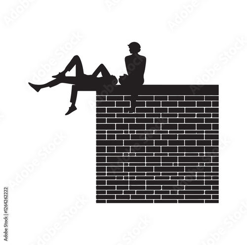People lying on the ledge of a wall  silhouette vector illustration
