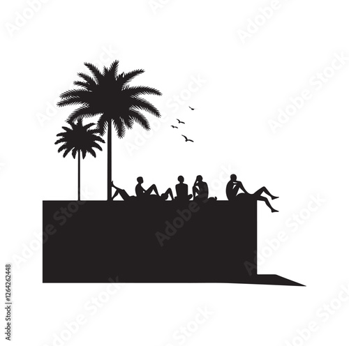 People lying on the ledge of a wall  silhouette vector illustration