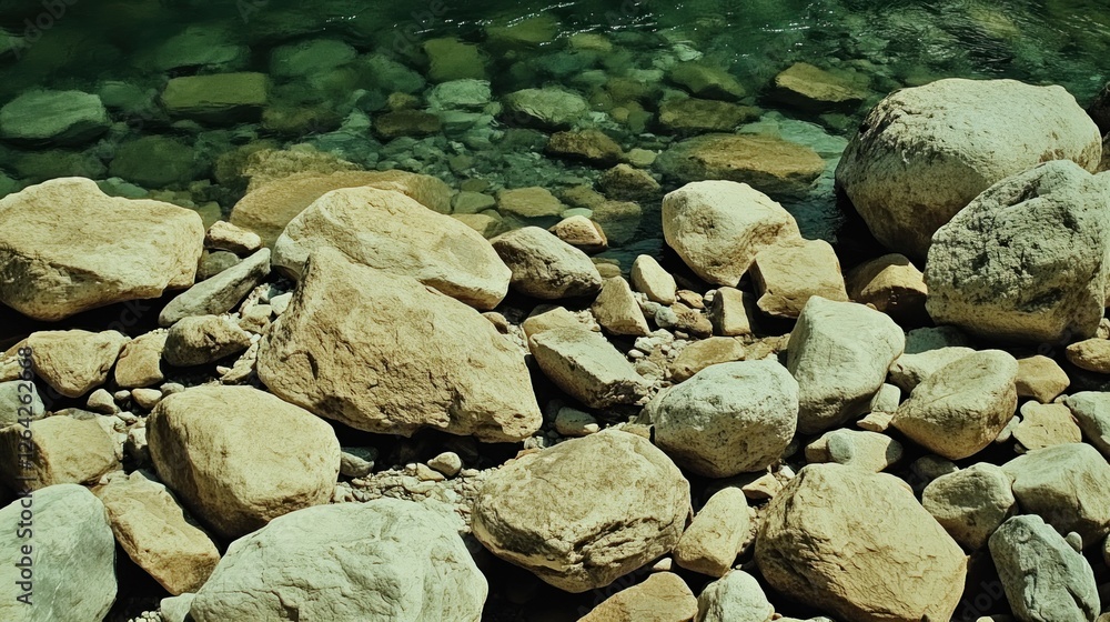 River rocks, clear water, mountain backdrop, nature scene, travel River rocks, clear water, mountain backdrop, nature scene, travel