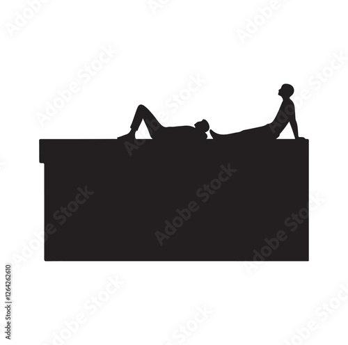 People lying on the ledge of a wall  silhouette vector illustration