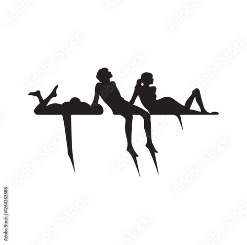 People lying on the ledge of a wall  silhouette vector illustration