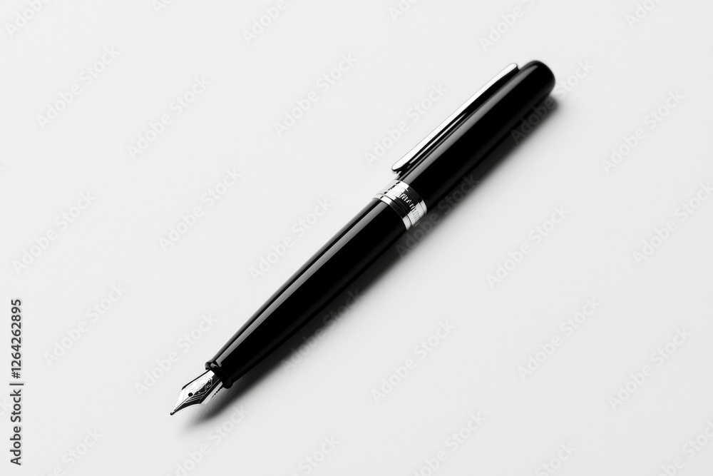 Black pen on white background for writing, sketching, signing documents Black pen on white background for writing, sketching, signing documents