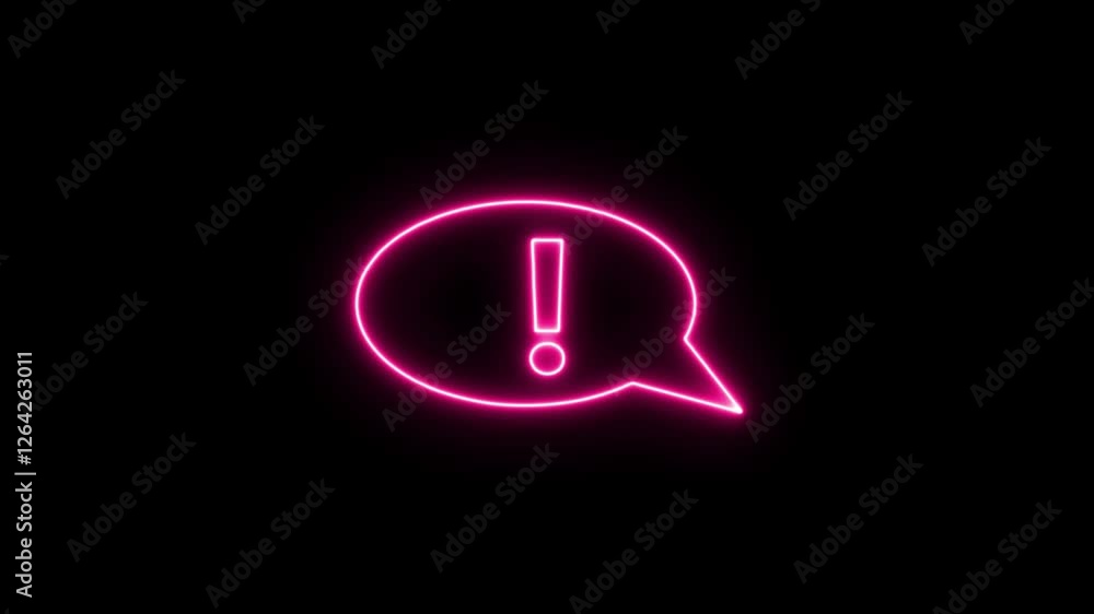 Neon line error and message icon animation with black background.. Neon line error and message icon animation with black background..