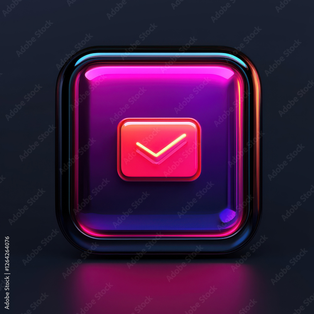 Neon email icon with vibrant gradient colors and glossy finish Neon email icon with vibrant gradient colors and glossy finish