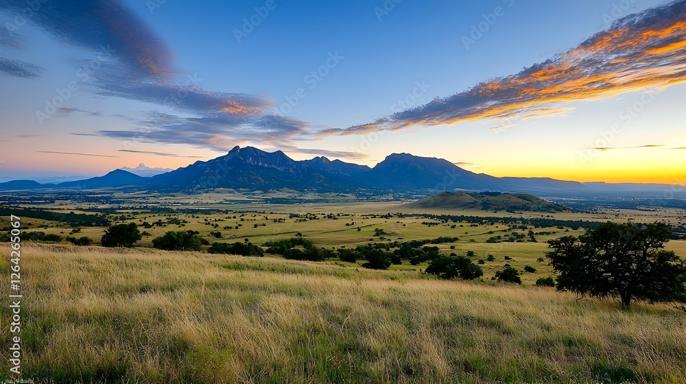 Obraz premium Sunrise Over Rolling Hills and Grassy Plains