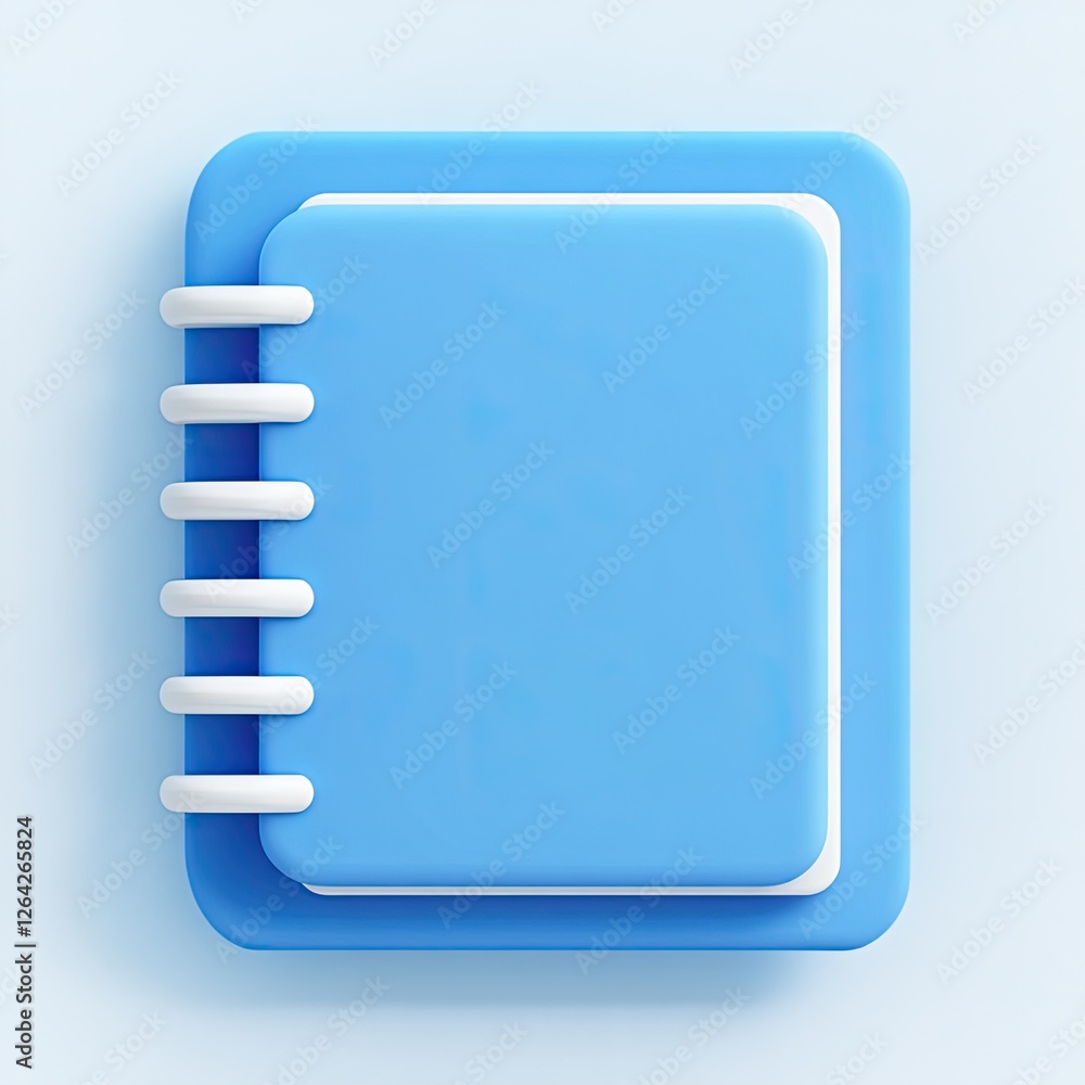 3D Light Blue Notepad Icon on Light Gray Background 3D Light Blue Notepad Icon on Light Gray Background