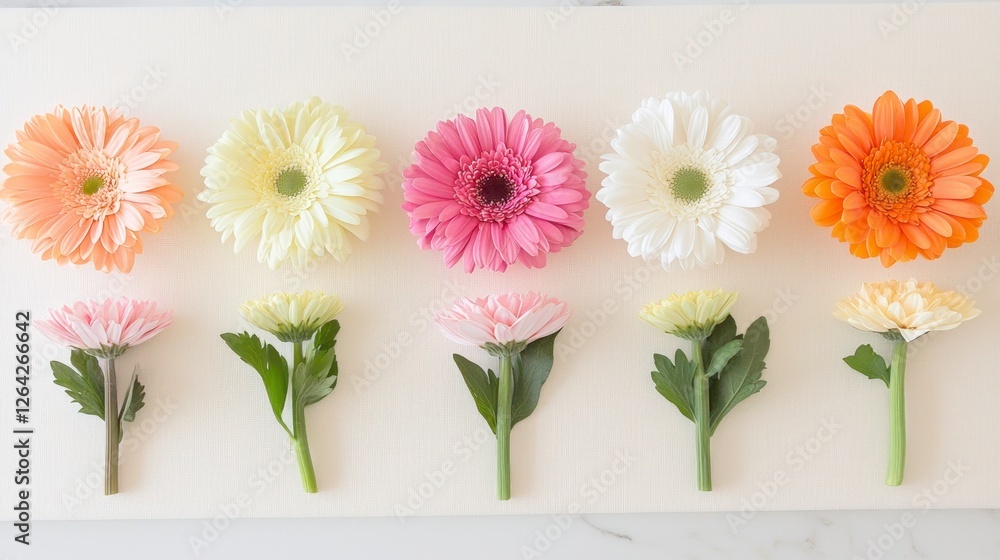 Obraz premium Colorful Gerbera Daisies Chrysanthemum Flowers on Cream Background