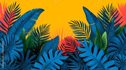 Exotic Jungle Canopy Painting with Vibrant Sun Illuminating Tropical Foliage and Rich Textures in a Unique Expressionist Style
