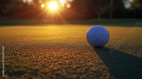 Golf Ball at Sunset: Golden Hour Greenscape Photography
