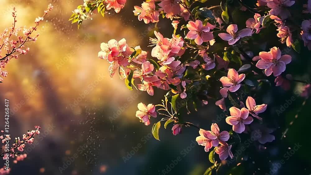 Delicate Cherry Blossom Trees Under Radiant Sunset Light Delicate Cherry Blossom Trees Under Radiant Sunset Light