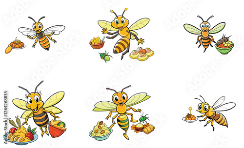 Hornet hovering over food vector art set design on white background 
