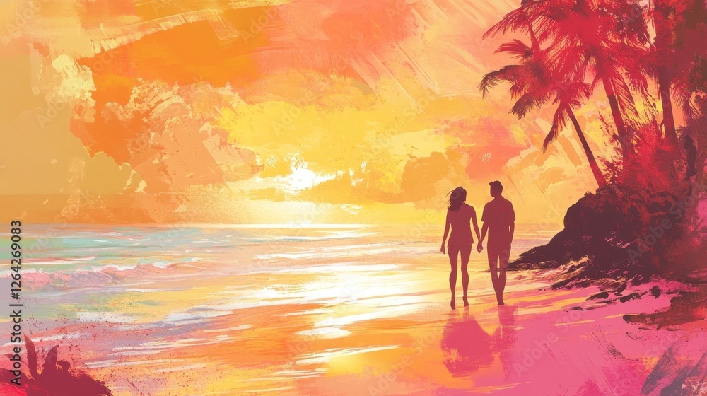 Fototapeta premium Romantic Sunset Beach Walk