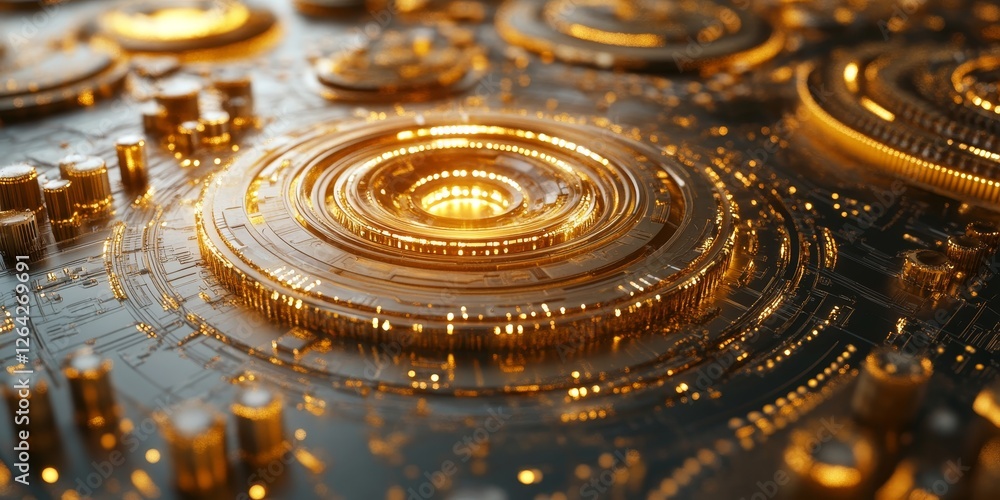 Abstract gold geometric patterns, futuristic design, 3d render, Generative AI Abstract gold geometric patterns, futuristic design, 3d render, Generative AI