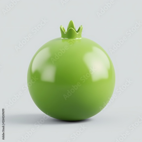 A green pomegranate is displayed on an unfocused background. photo