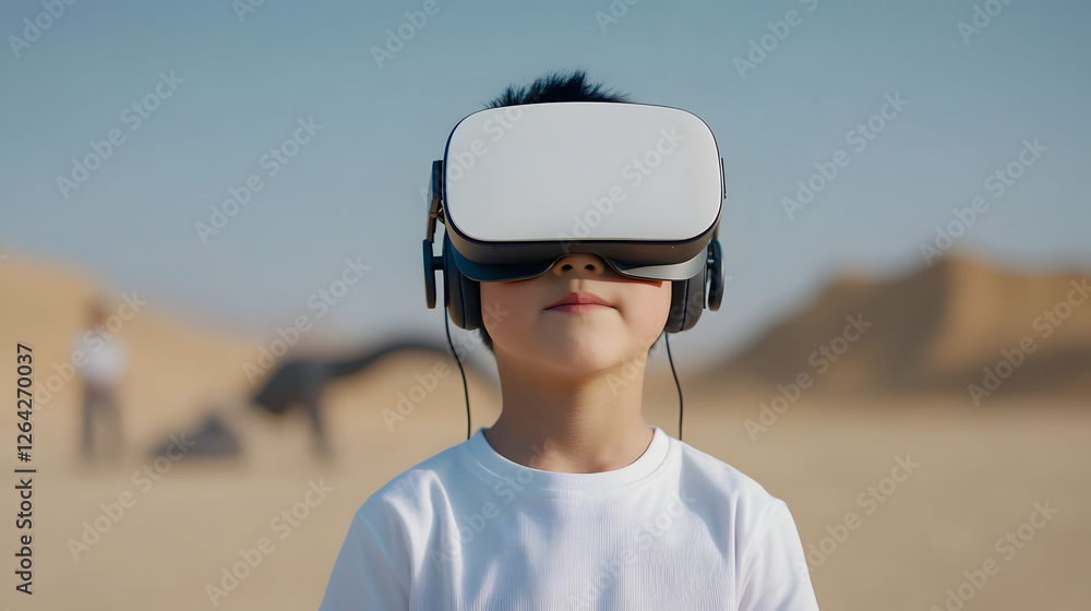 A Boy Wearing AR Glasses Entering the Jurassic Period, a World of Dinosaurs
A Boy Wearing AR Glasses Entering the Jurassic Period, a World of Dinosaurs