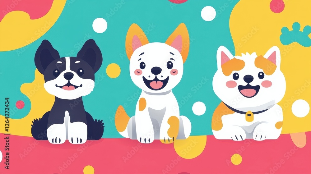 Naklejka premium Cute Cartoon Dog Trio