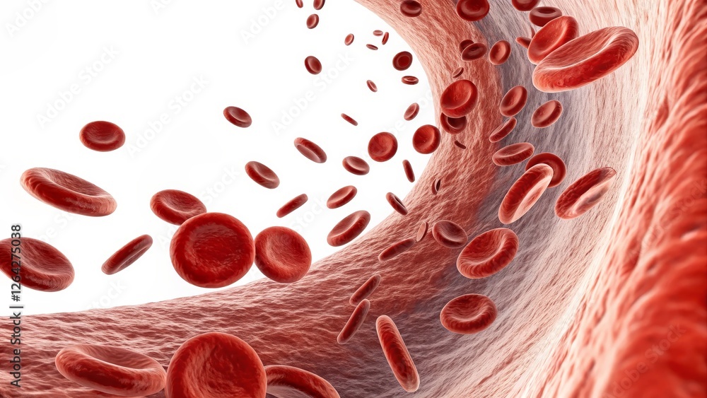 Fototapeta premium 3D Render of Red Blood Cells in Artery, Microscopic View, Cardiovascular System, Blood Flow Hematology, Circulatory System