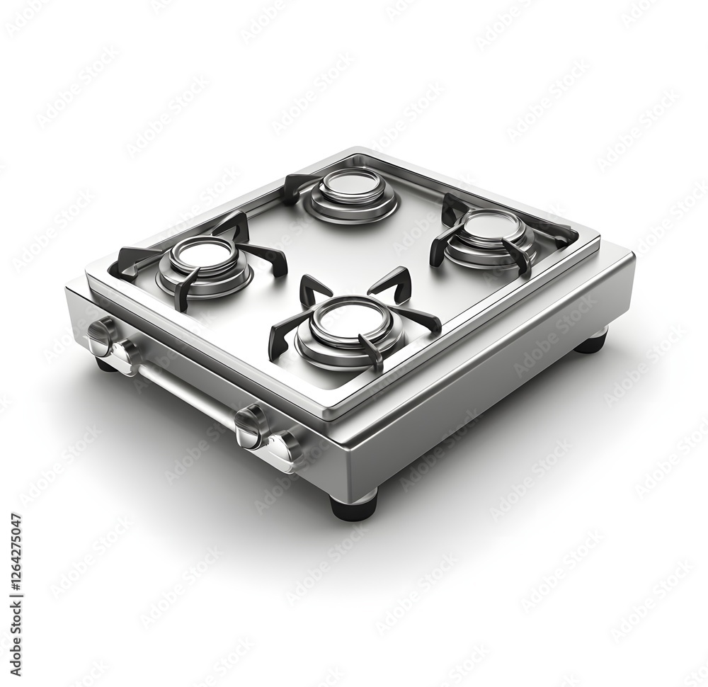 Stainless Steel Gas Cooker, Modern Kitchen, White Background, Food Prep Stainless Steel Gas Cooker, Modern Kitchen, White Background, Food Prep