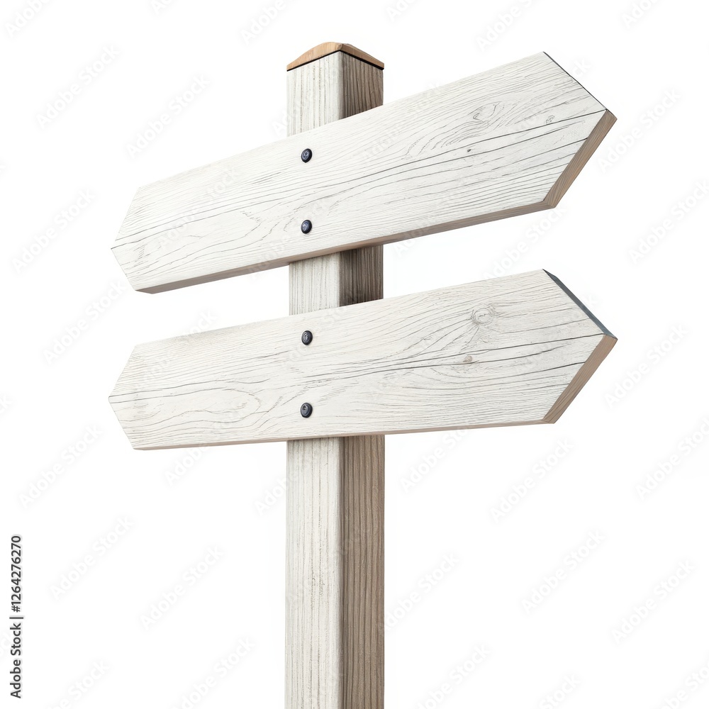 Fototapeta premium Double Arrow Wooden Signpost 3D Render, Whitewashed Wood, Direction, Blank, Signage, Signpost, Wooden Arrow