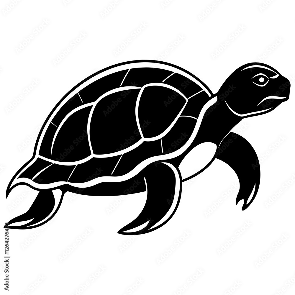 Fototapeta premium Cute Silhouette Turtle Line Art Black Vector Carton Illustration
