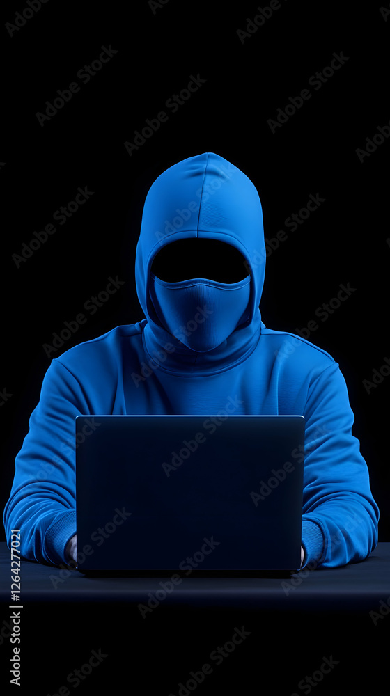 Hacker with laptop in the dark; for internet security, hacking data, digital crime generative AI Hacker with laptop in the dark; for internet security, hacking data, digital crime generative AI