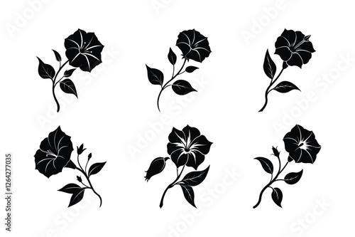 Four O’Clock (Mirabilis jalapa) silhouette vector illustraion