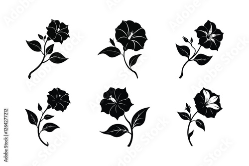 Four O’Clock (Mirabilis jalapa) silhouette vector illustraion