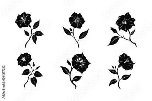 Four O’Clock (Mirabilis jalapa) silhouette vector illustraion