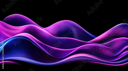 Abstract blue and purple glowing waves on black background. For tech illustrations generative AI