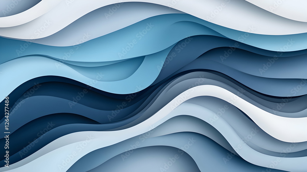 Obraz premium Abstract blue paper waves background for digital art, web design and presentations generative AI