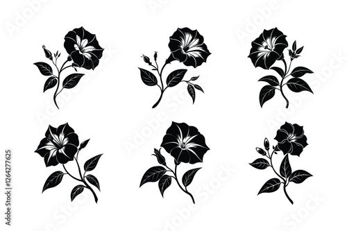 Four O’Clock (Mirabilis jalapa) silhouette vector illustraion