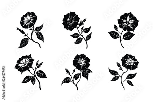 Four O’Clock (Mirabilis jalapa) silhouette vector illustraion