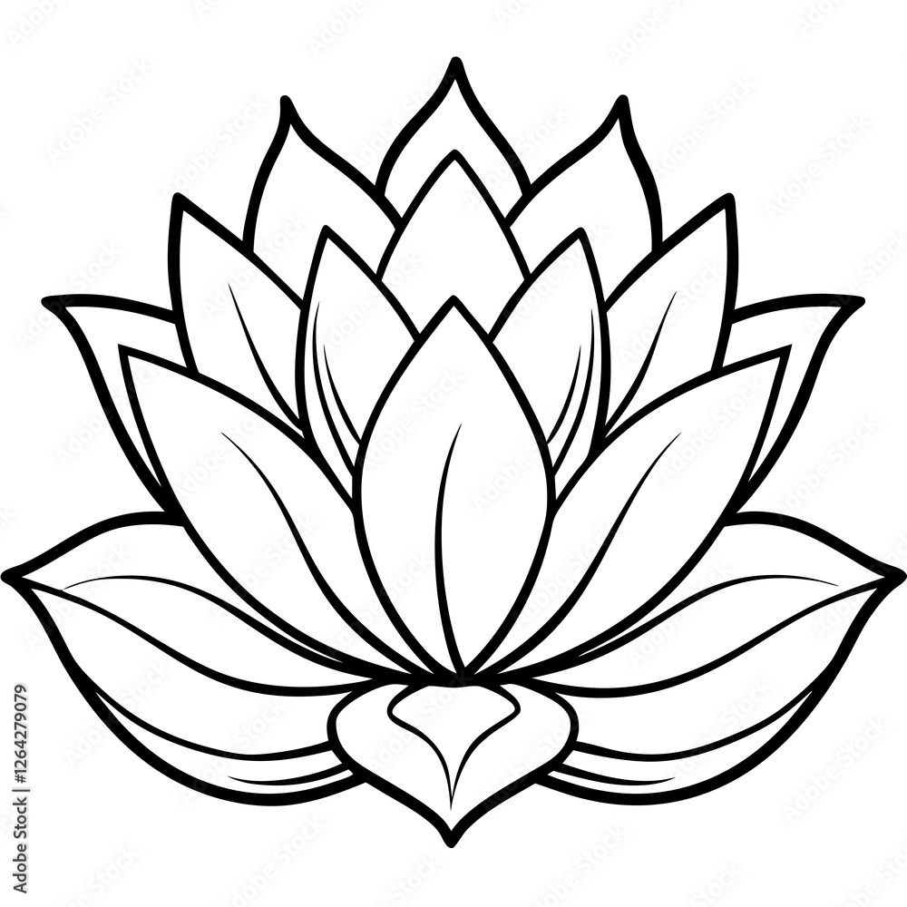 Obraz premium Intricate Lotus Flower Black Ink Illustration with Harmonious Petal Design