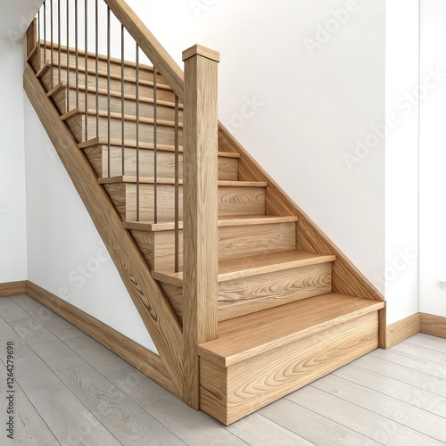 Modern Wooden Staircase Design Oak Wood Steps and Metal Railing,Interior Design,Home Improvement,Staircase,Wood,Metal Railing