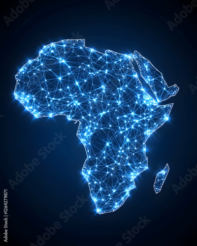 African continent network shining, connecting cities in the dark background generative AI