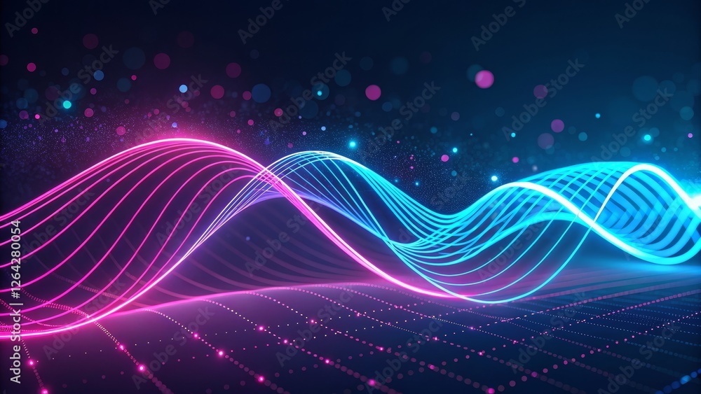 Fototapeta premium Neon Wave Abstract Pink and Blue Glowing Lines, Digital Art, Technology, Abstract Background Digital art, Abstract background