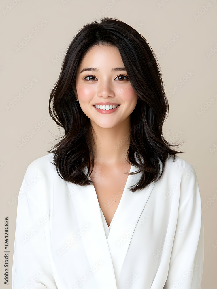 Asian woman smiling in formal white attire for a professional headshot generative AI Asian woman smiling in formal white attire for a professional headshot generative AI