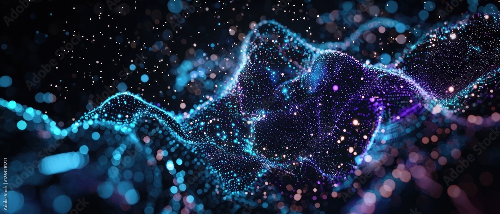 Abstract Blue and Purple Particle Flow in Dark Space Abstract Blue and Purple Particle Flow in Dark Space