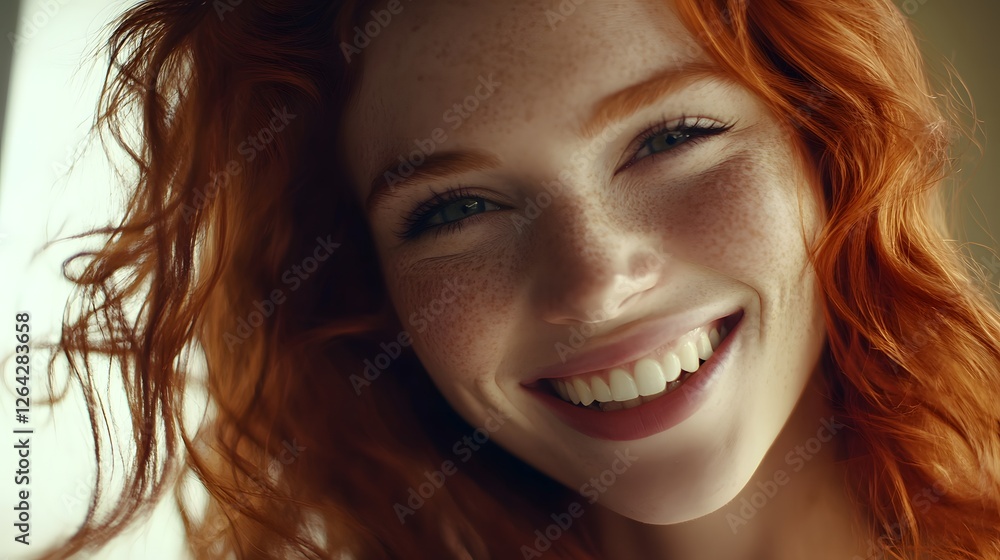 A smiling redhead girl exudes warmth and joy, capturing a moment of natural beauty and serenity A smiling redhead girl exudes warmth and joy, capturing a moment of natural beauty and serenity