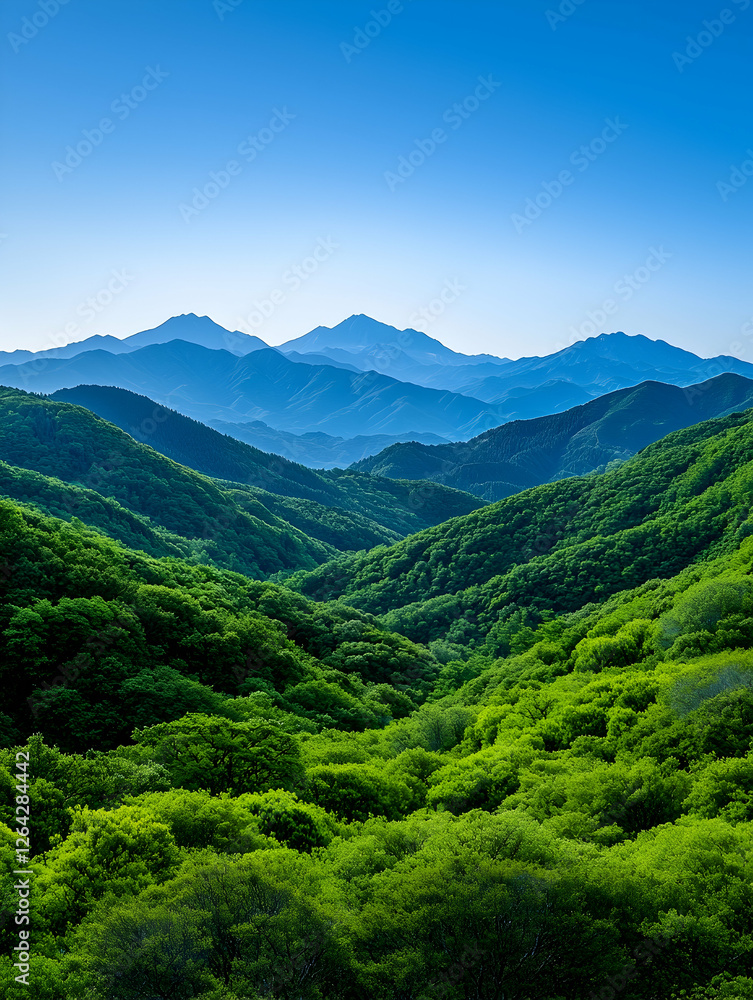 Naklejka premium Lush green hills under a blue sky, great for background, wallpaper or illustration generative AI
