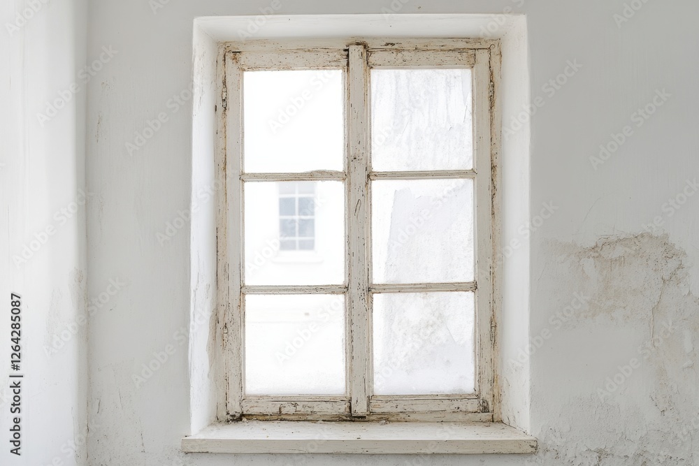 Obraz premium Old wooden window frame set in a plastered wall