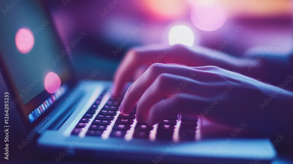 Hands Typing on Laptop: A Nighttime Digital Art Piece Hands Typing on Laptop: A Nighttime Digital Art Piece
