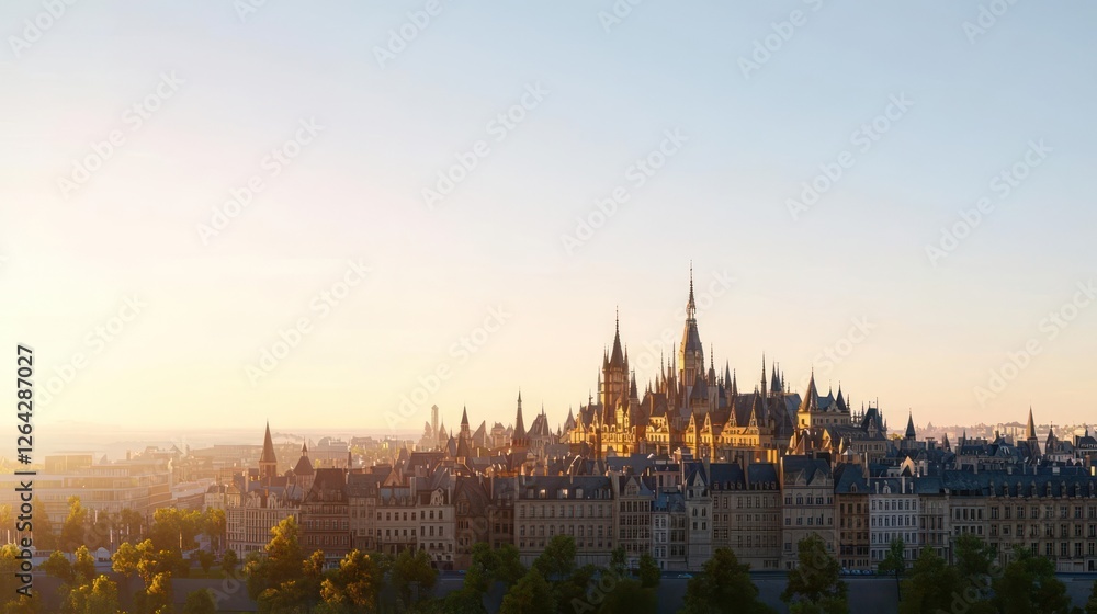 Obraz premium Golden Sunrise Over A Historical European City